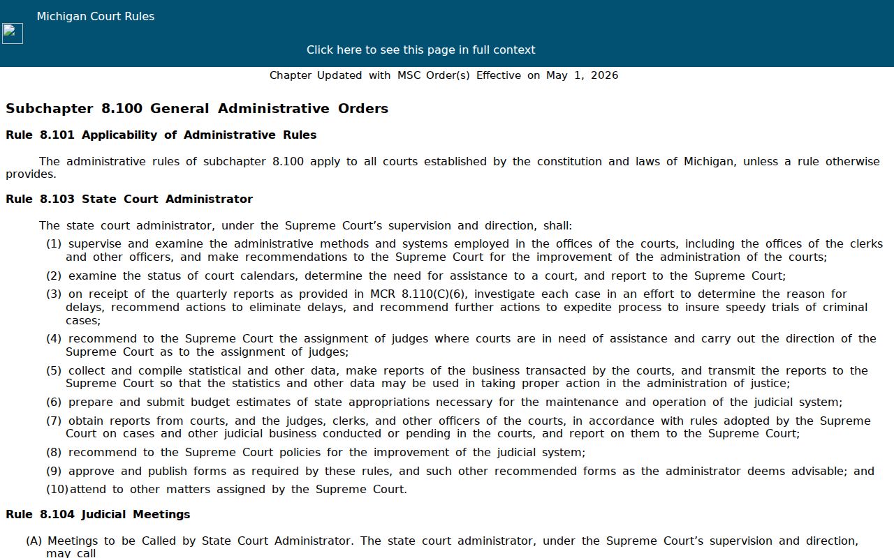 Branch County court records source image for Michigan MCR 8.119 public record access