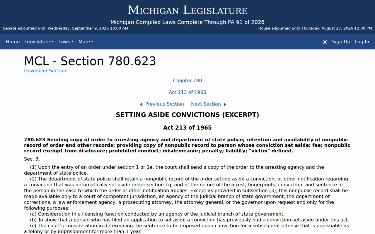 Branch County criminal docket access reference for Michigan set-aside records