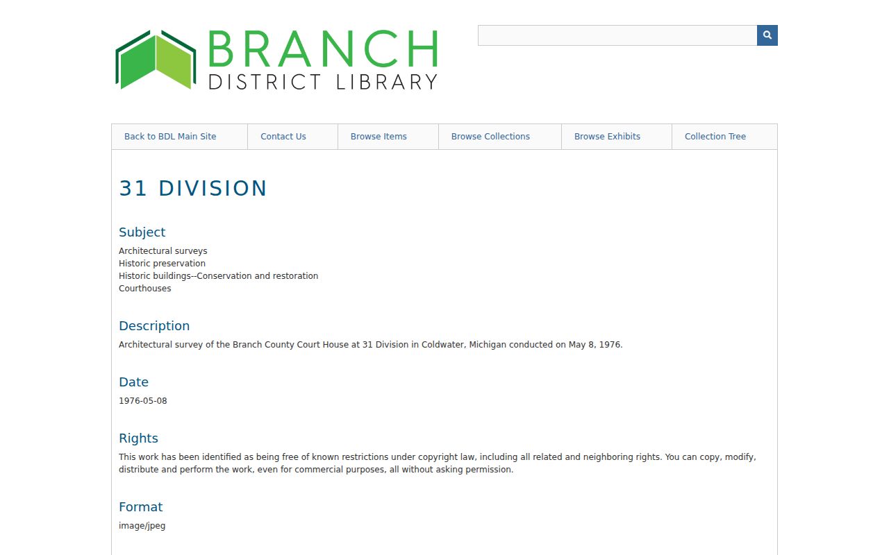 Branch County court record courthouse architectural survey